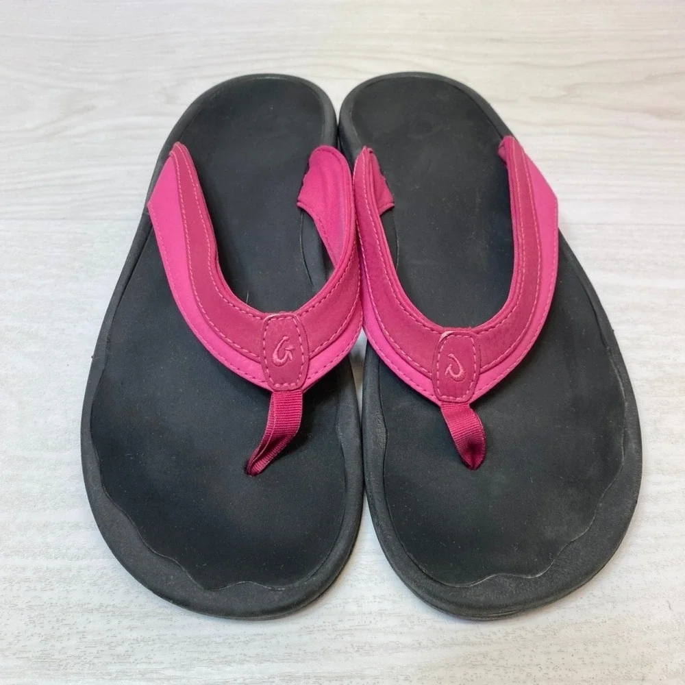 Olukai Womens 11 Ohana Sandals Flip Flops Pink Black Synthetic Water Resistant